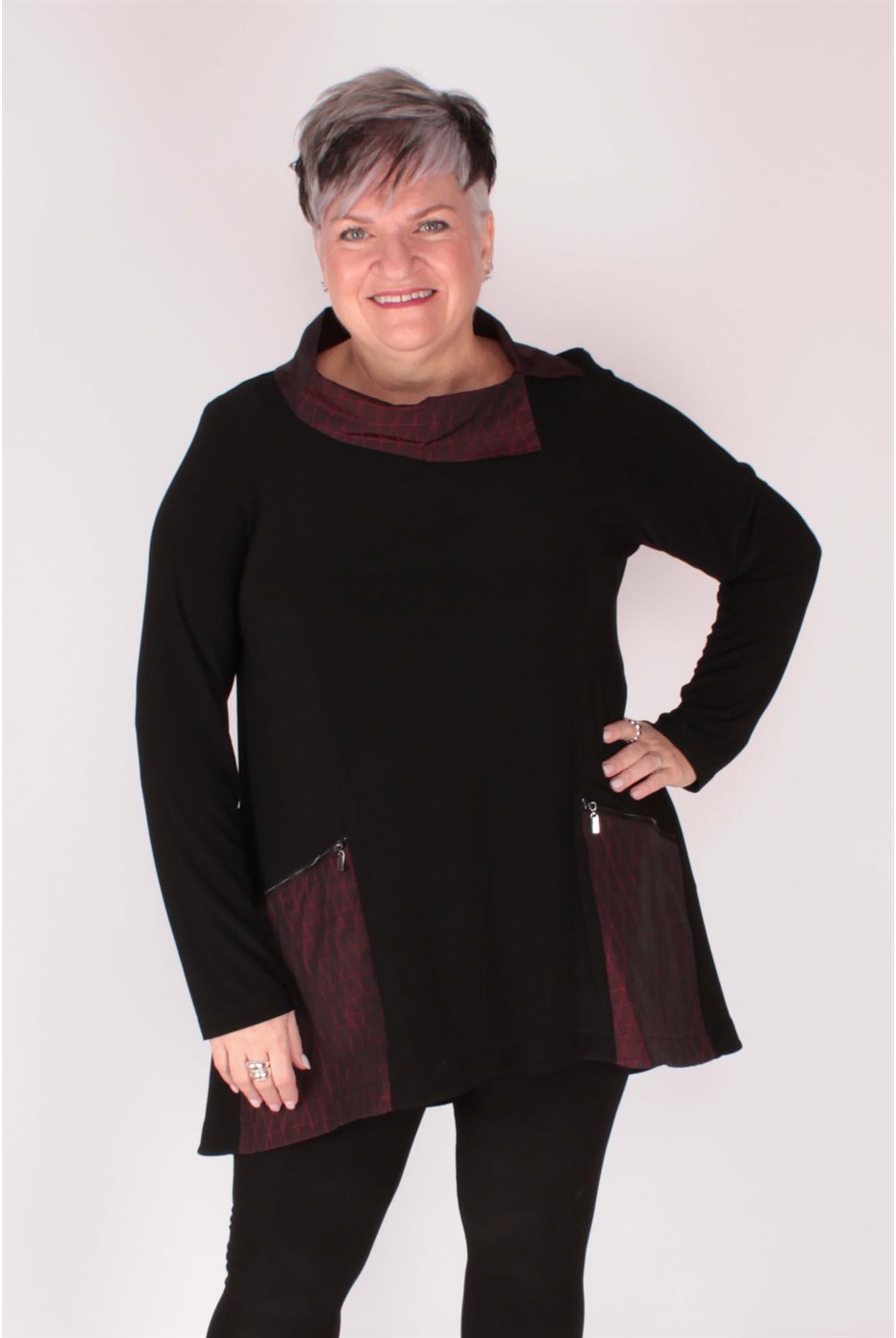 Black / Red Cowl Neck Tunic